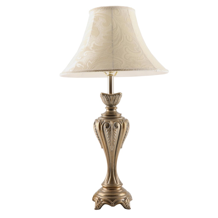 Brass Finish Metal Table Lamp with Damask Lamp Shade