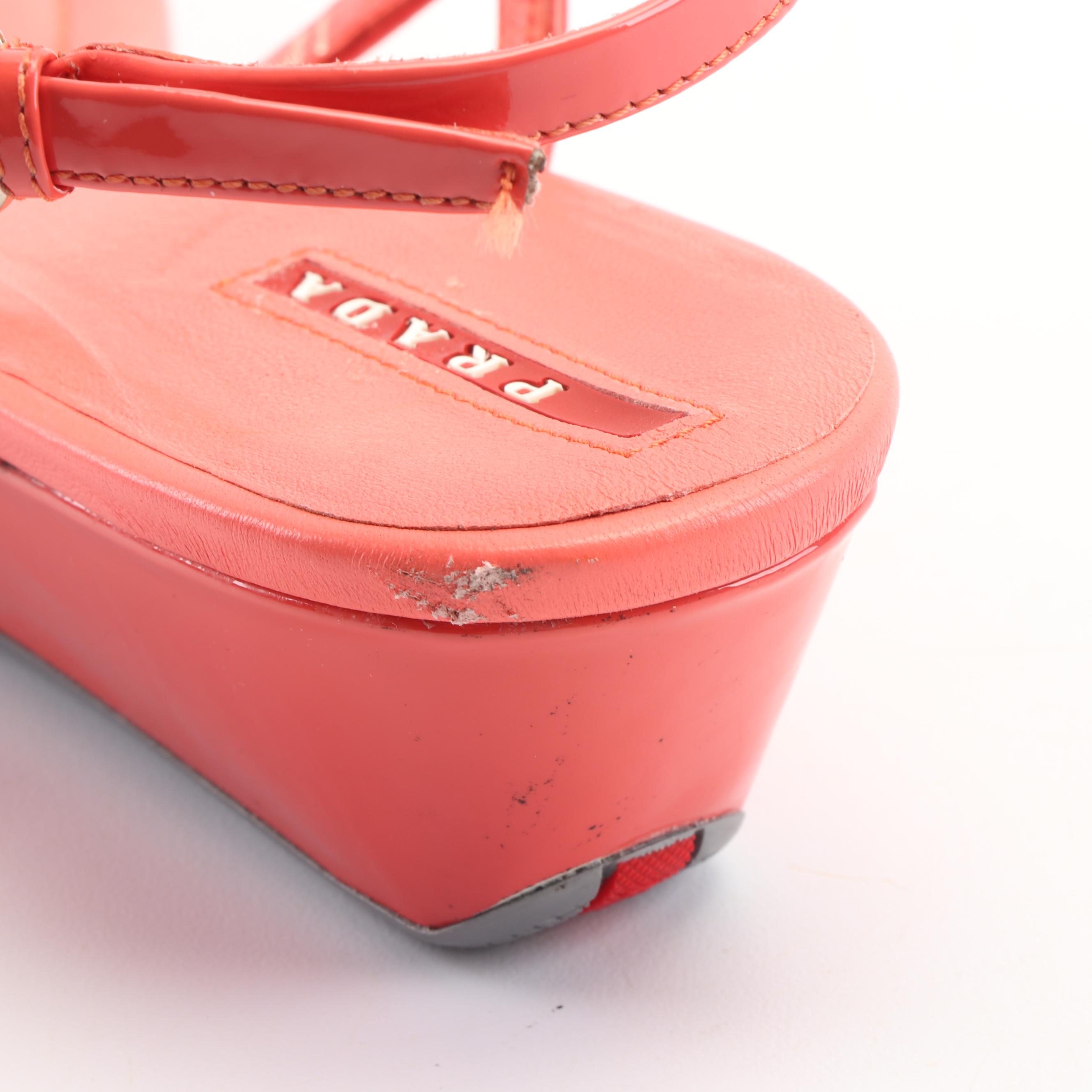 Prada Metallic Gold and Coral-Colored Sandals, Made in Italy