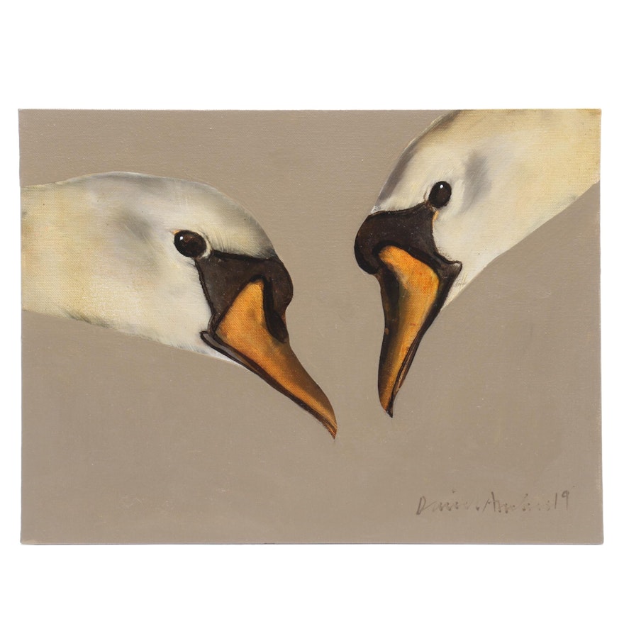 David Andrews 2019 Oil Painting of Swans