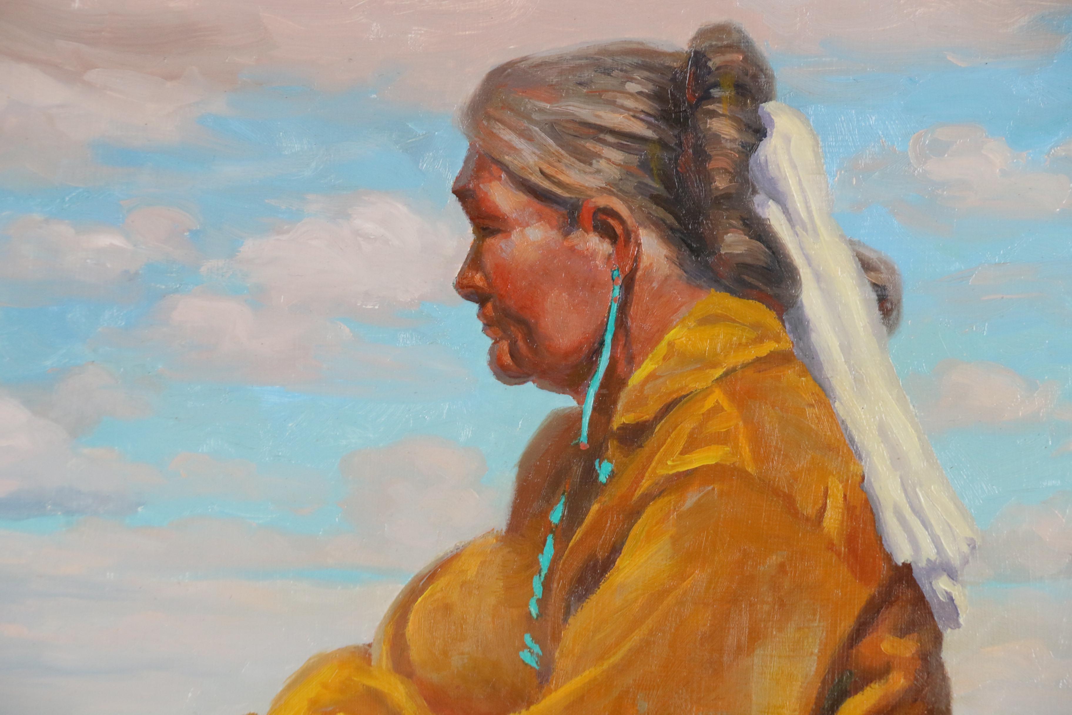 Donald Esley Oil Painting of Native American Woman on Horseback