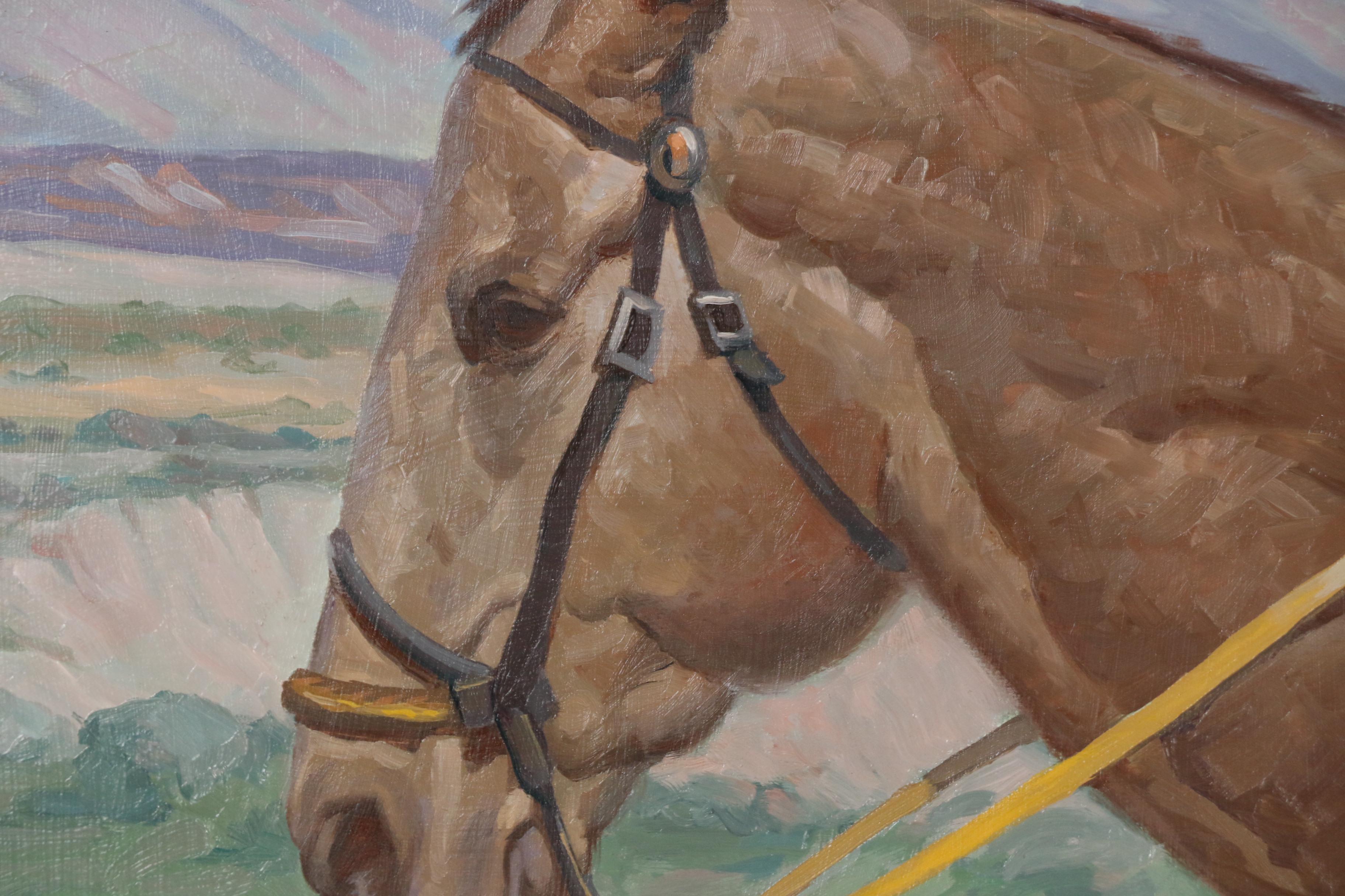 Donald Esley Oil Painting of Native American Woman on Horseback