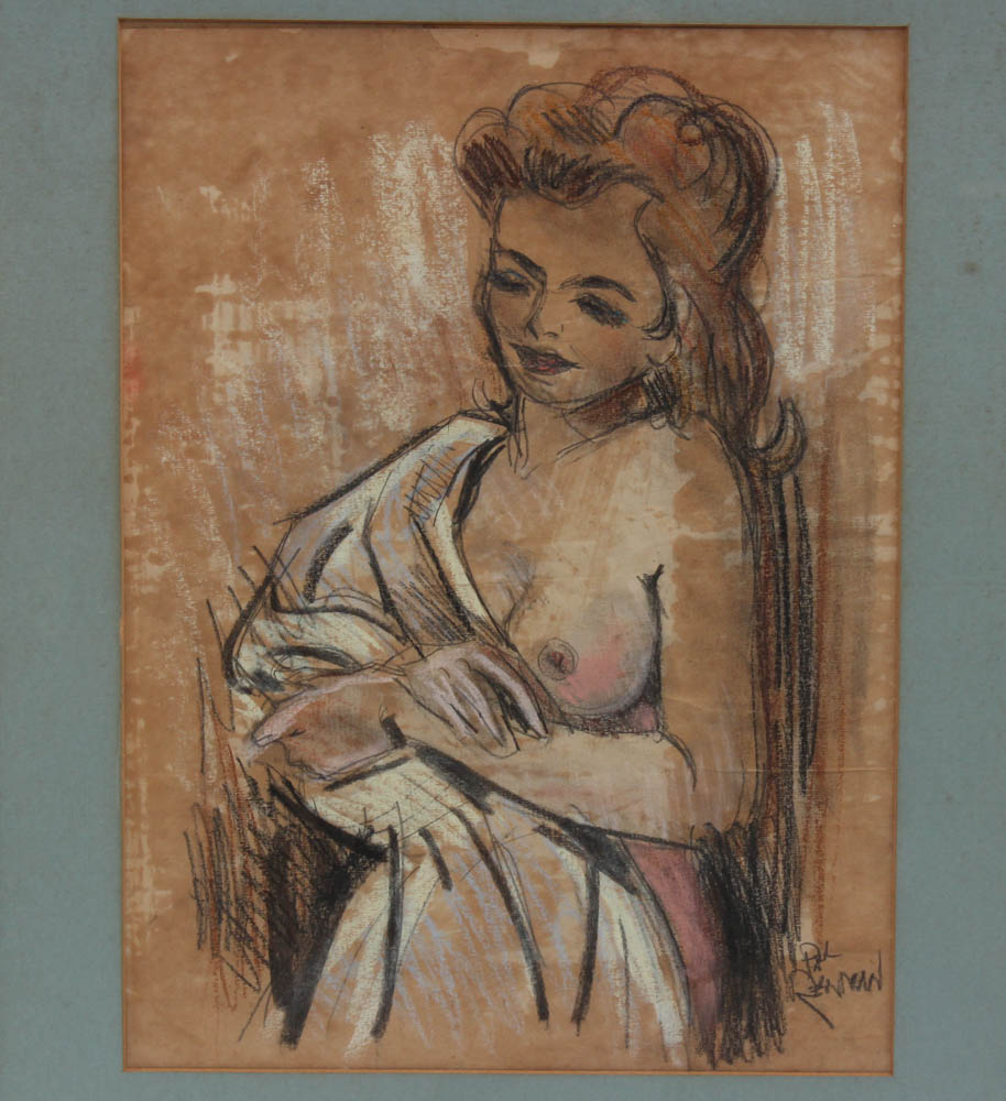 Paul Reinman "After the Bath" Pastel and Crayon Drawing