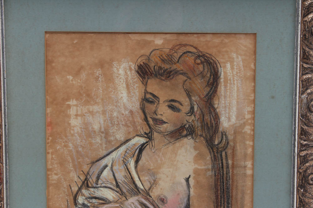 Paul Reinman "After the Bath" Pastel and Crayon Drawing