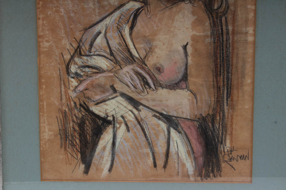 Paul Reinman "After the Bath" Pastel and Crayon Drawing
