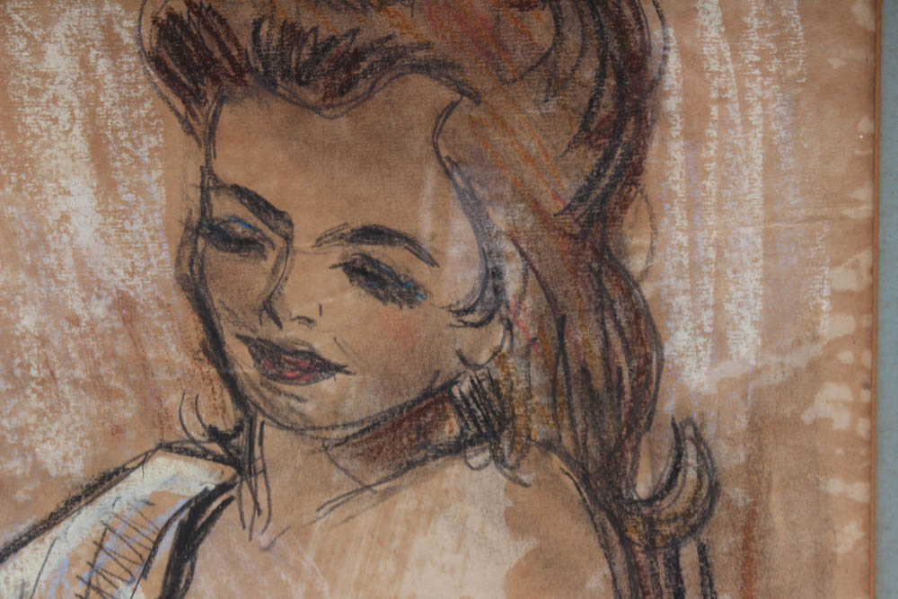 Paul Reinman "After the Bath" Pastel and Crayon Drawing