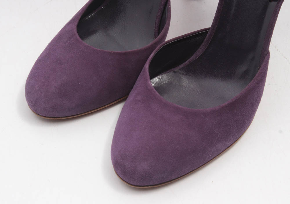 Prada Vero Cuoio Purple Suede High Heel Slingbacks, Made in Italy