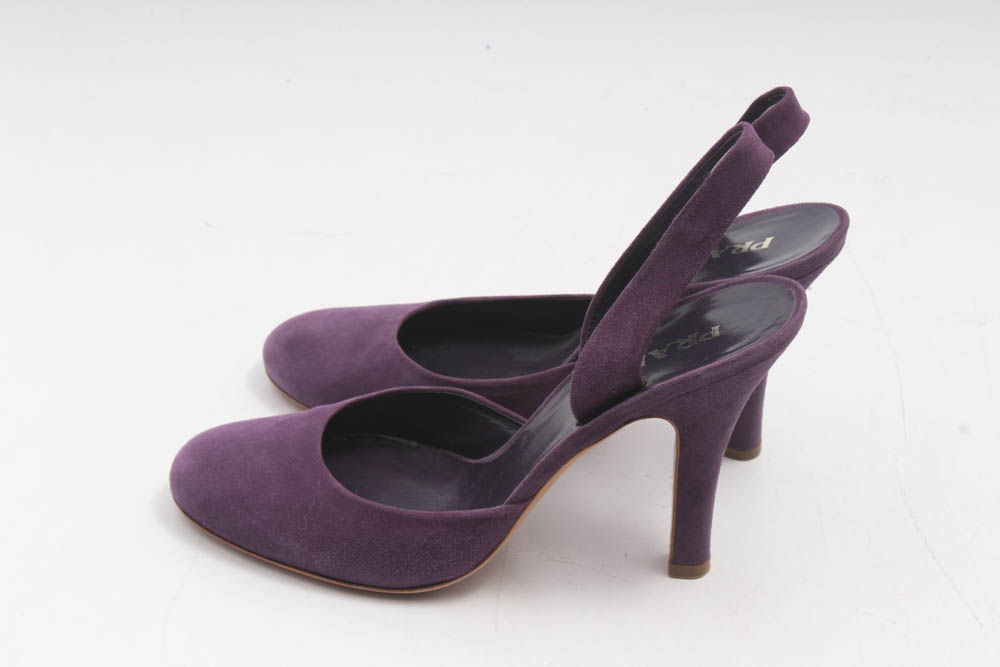 Prada Vero Cuoio Purple Suede High Heel Slingbacks, Made in Italy