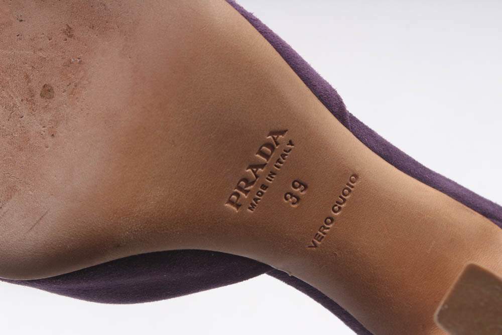 Prada Vero Cuoio Purple Suede High Heel Slingbacks, Made in Italy