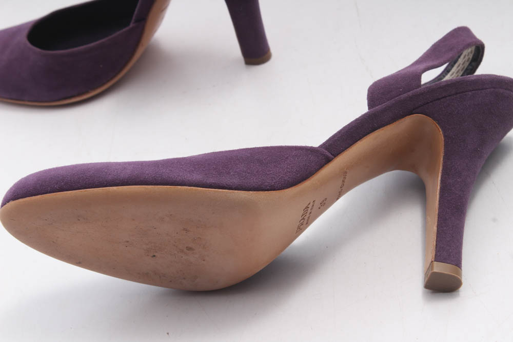 Prada Vero Cuoio Purple Suede High Heel Slingbacks, Made in Italy