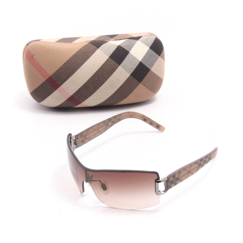 Burberry “Haymarket Check” Wraparound Sunglasses, Made in Italy