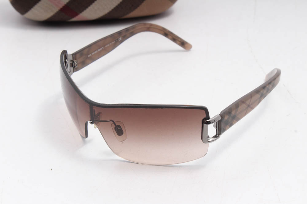 Burberry “Haymarket Check” Wraparound Sunglasses, Made in Italy