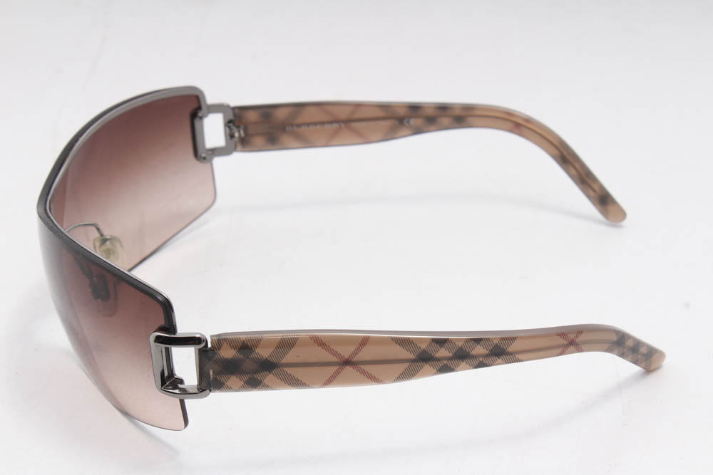 Burberry “Haymarket Check” Wraparound Sunglasses, Made in Italy
