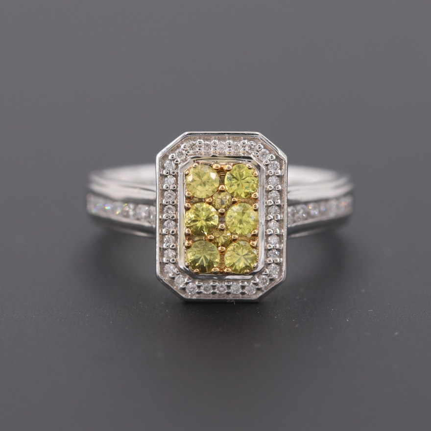 14K White Gold Yellow Sapphire and Diamond Ring