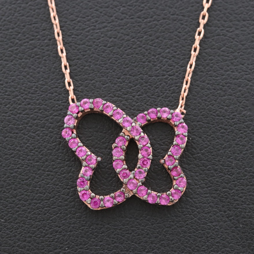Rose Gold Wash on Sterling Silver Synthetic Ruby Pendant Necklace