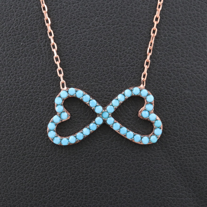Rose Gold Wash on Sterling Silver Imitation Turquoise Pendant Necklace