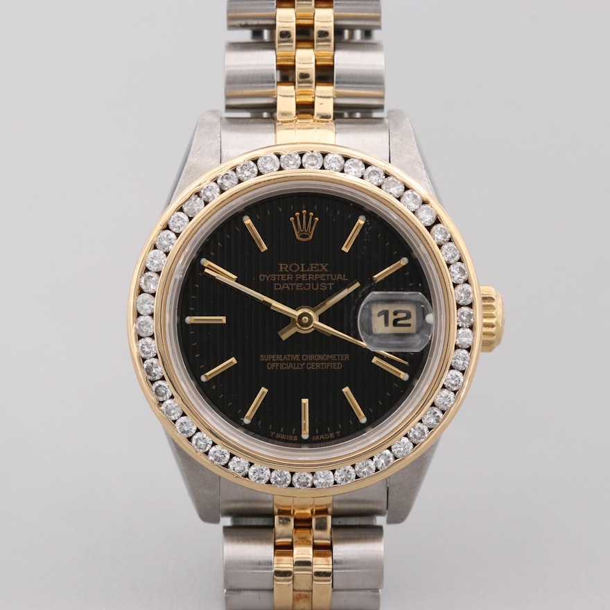 Rolex Datejust Stainless Steel, 18K Yellow Gold Wristwatch With Diamonds, 1999