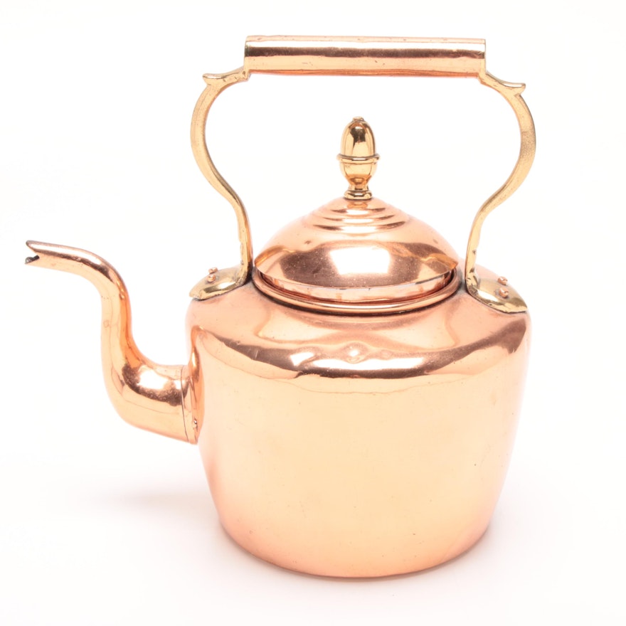 Early 1900s English William Soutter & Sons Copper & Brass Tea Kettle