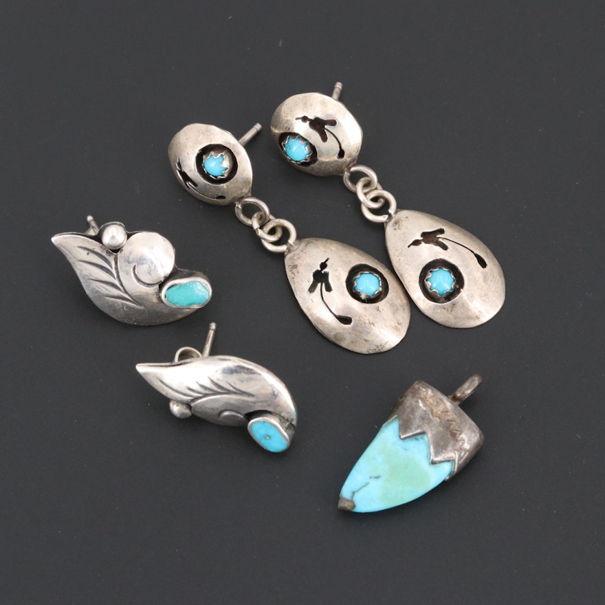Southwest Sterling Silver Turquoise Earrings and Pendant