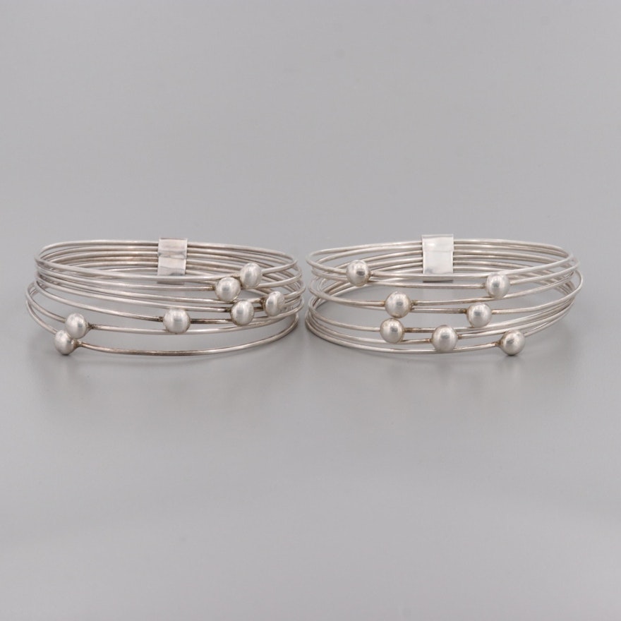 Taxco, Mexico Sterling Silver Banded Bangle Bracelets