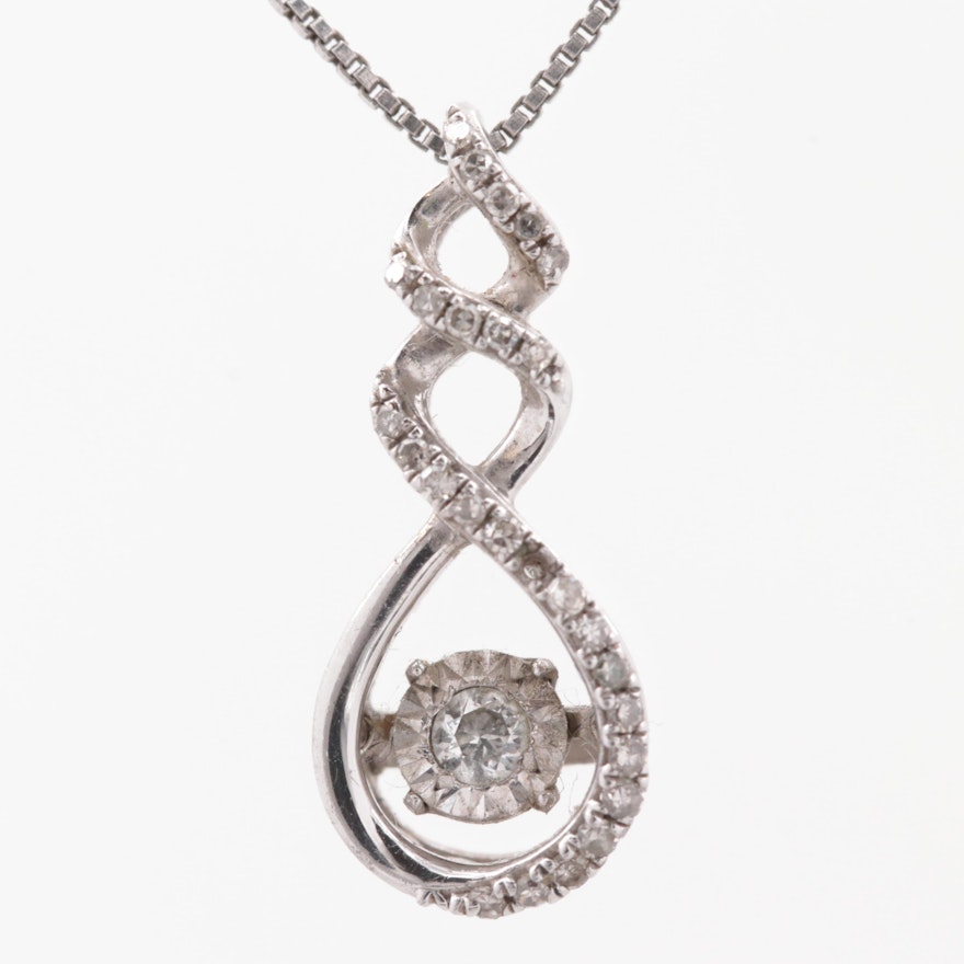 Sterling Silver Diamond Pendant Necklace with Floating Diamond