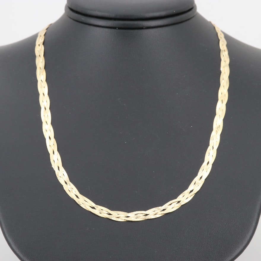 14K Yellow Gold Braided Herringbone Necklace