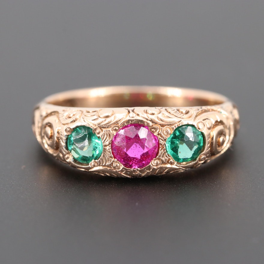 10K Rose Gold Synthetic Ruby and Garnet Glass Doublet Ring