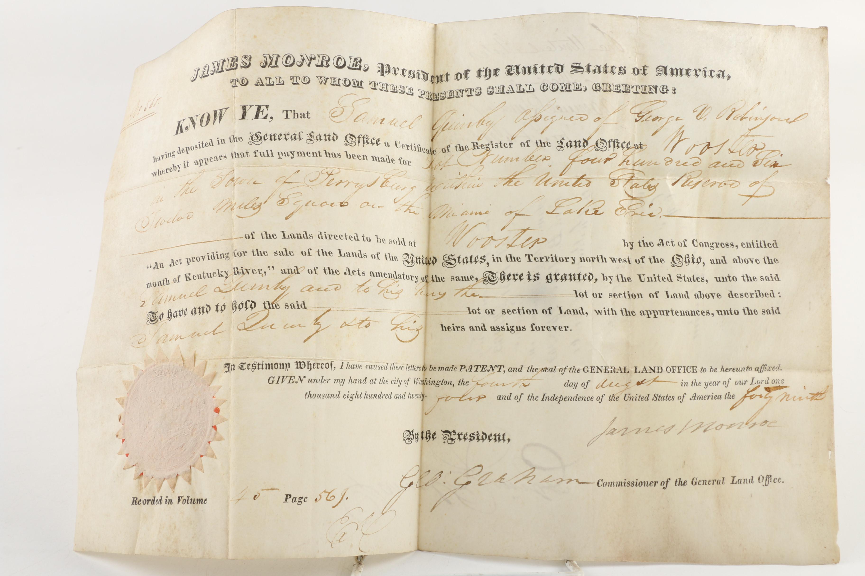 Presidents Monroe, Quincy Adams, Jackson & Van Buren Signed Documents