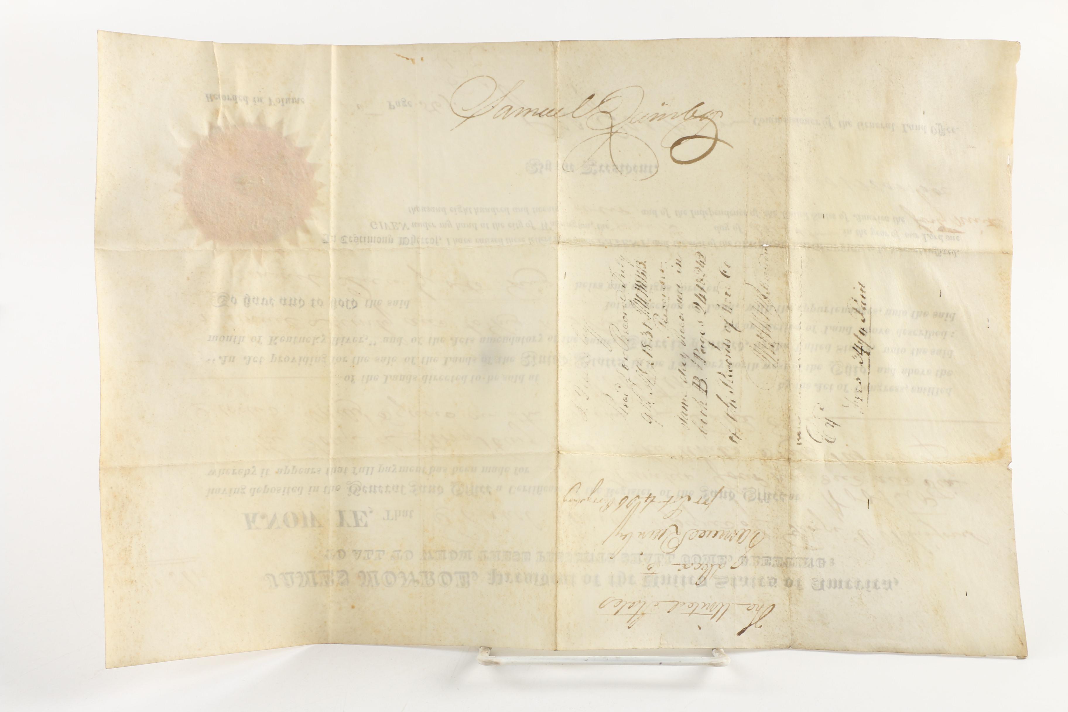 Presidents Monroe, Quincy Adams, Jackson & Van Buren Signed Documents