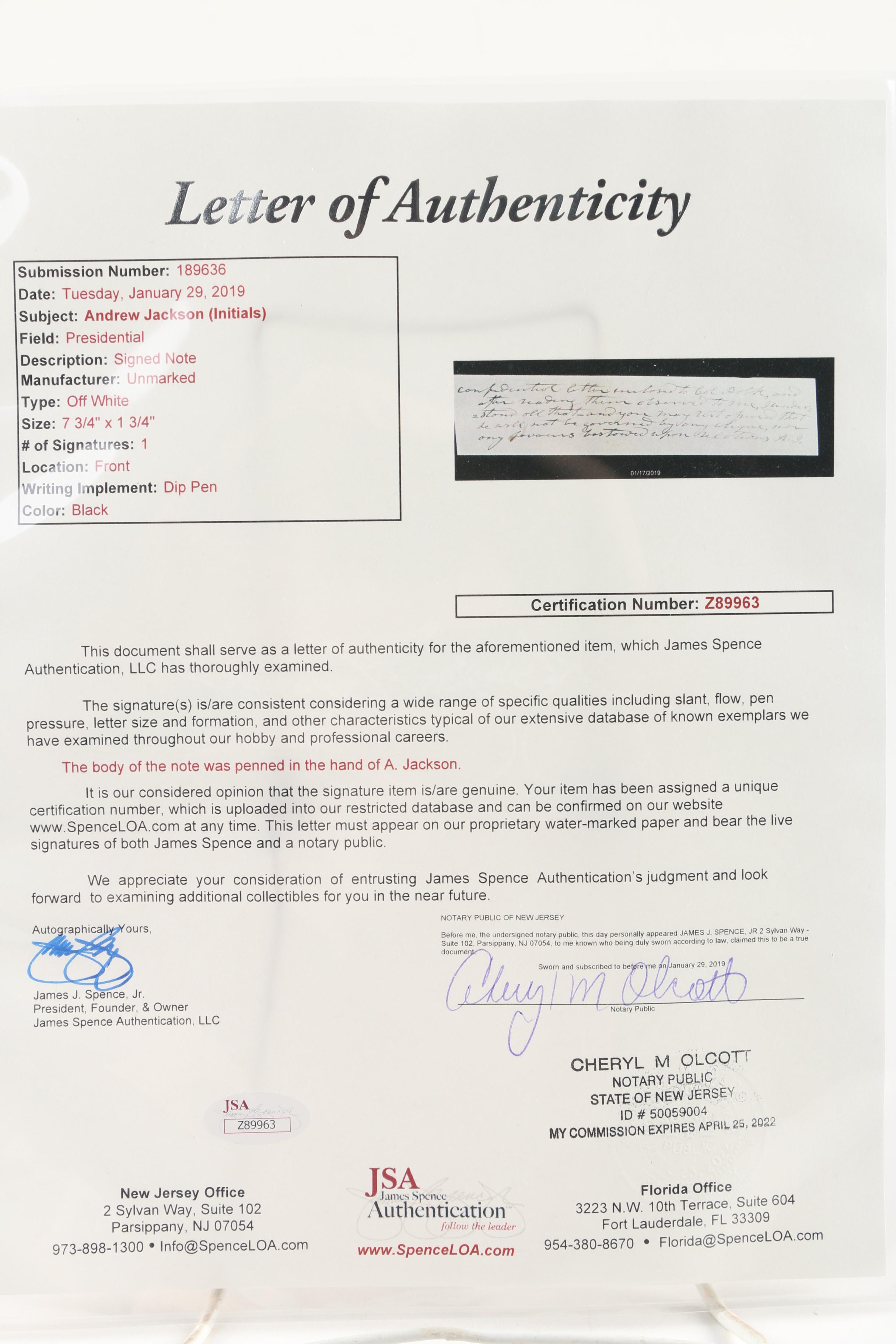 Presidents Monroe, Quincy Adams, Jackson & Van Buren Signed Documents