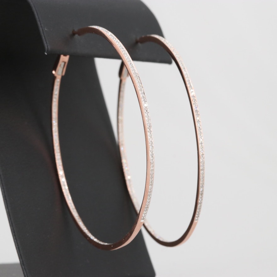Rose Gold Wash on Sterling Silver 1.46 CTW Diamond Inside Out Hoop Earrings
