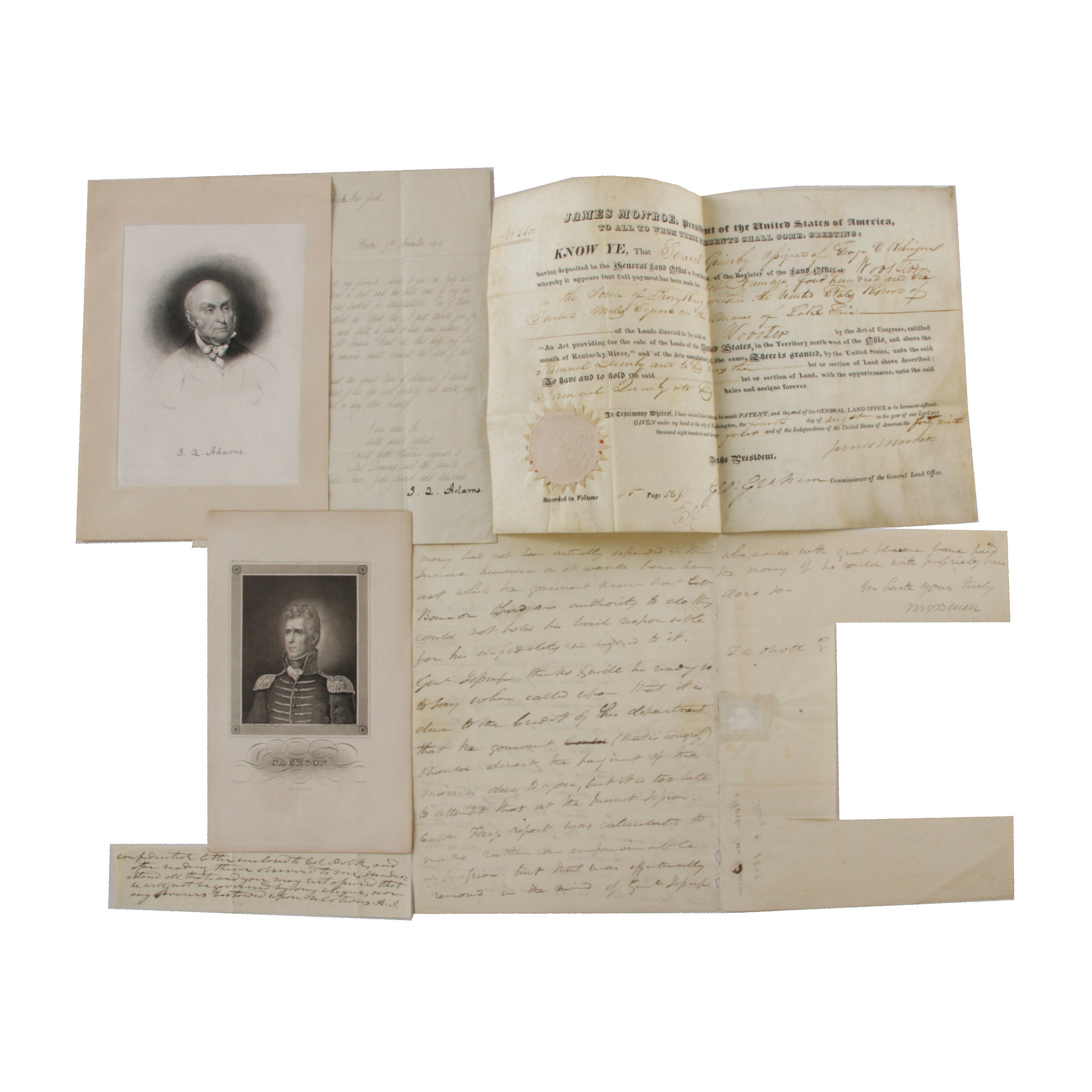 Presidents Monroe, Quincy Adams, Jackson & Van Buren Signed Documents