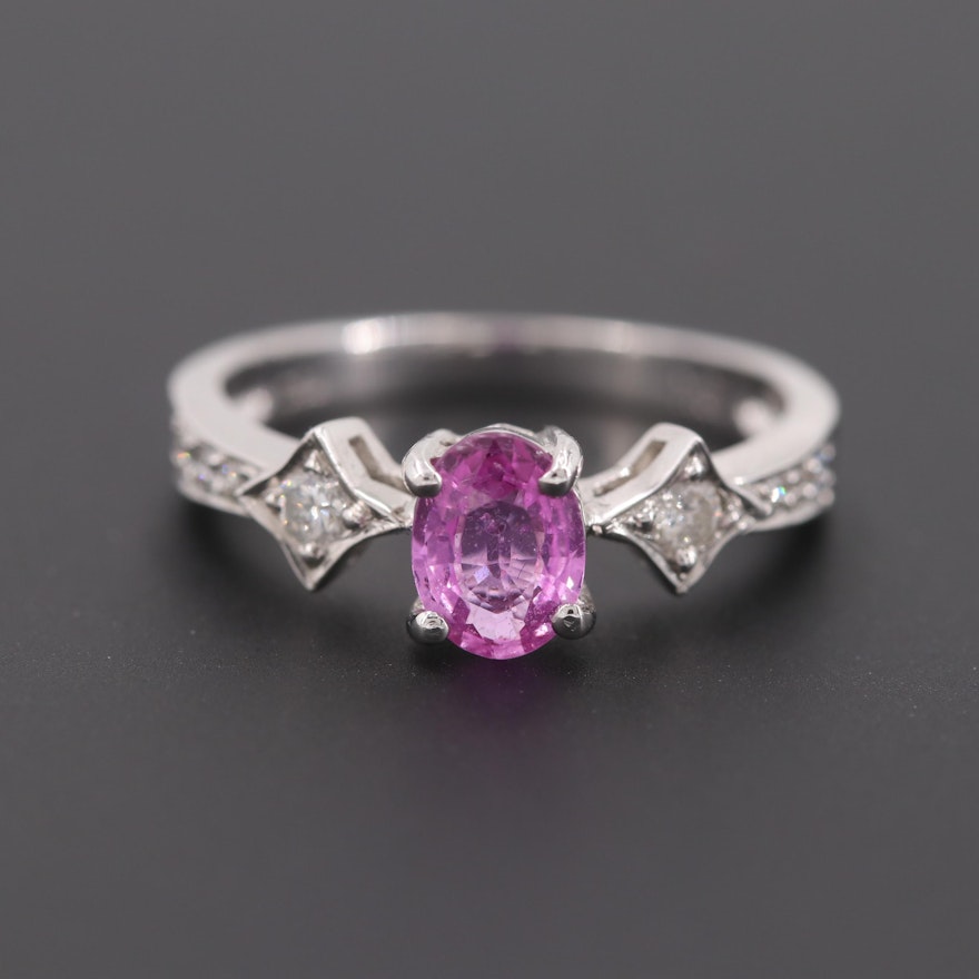 18K White Gold Pink Sapphire and Diamond Ring