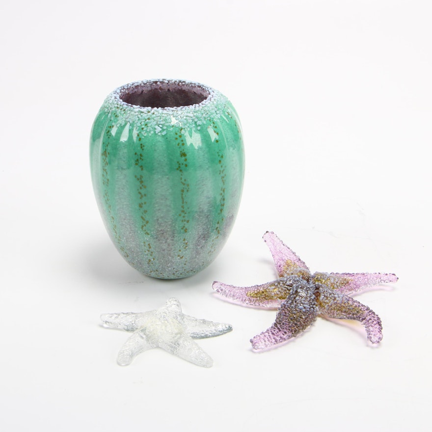 Art Glass Sea Foam Vase and Starfish