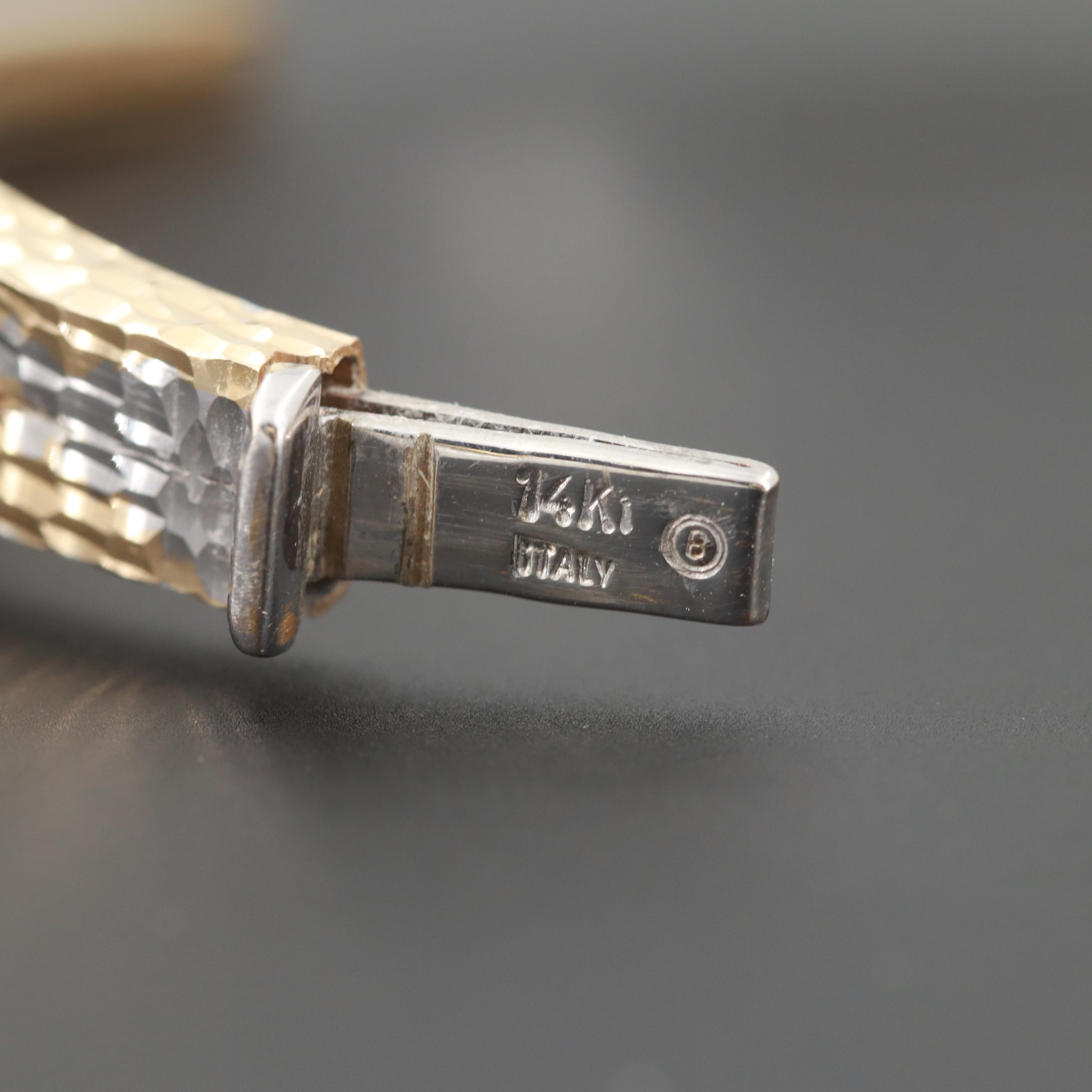 14K Yellow and White Gold Diamond Cut Hinged Bracelet