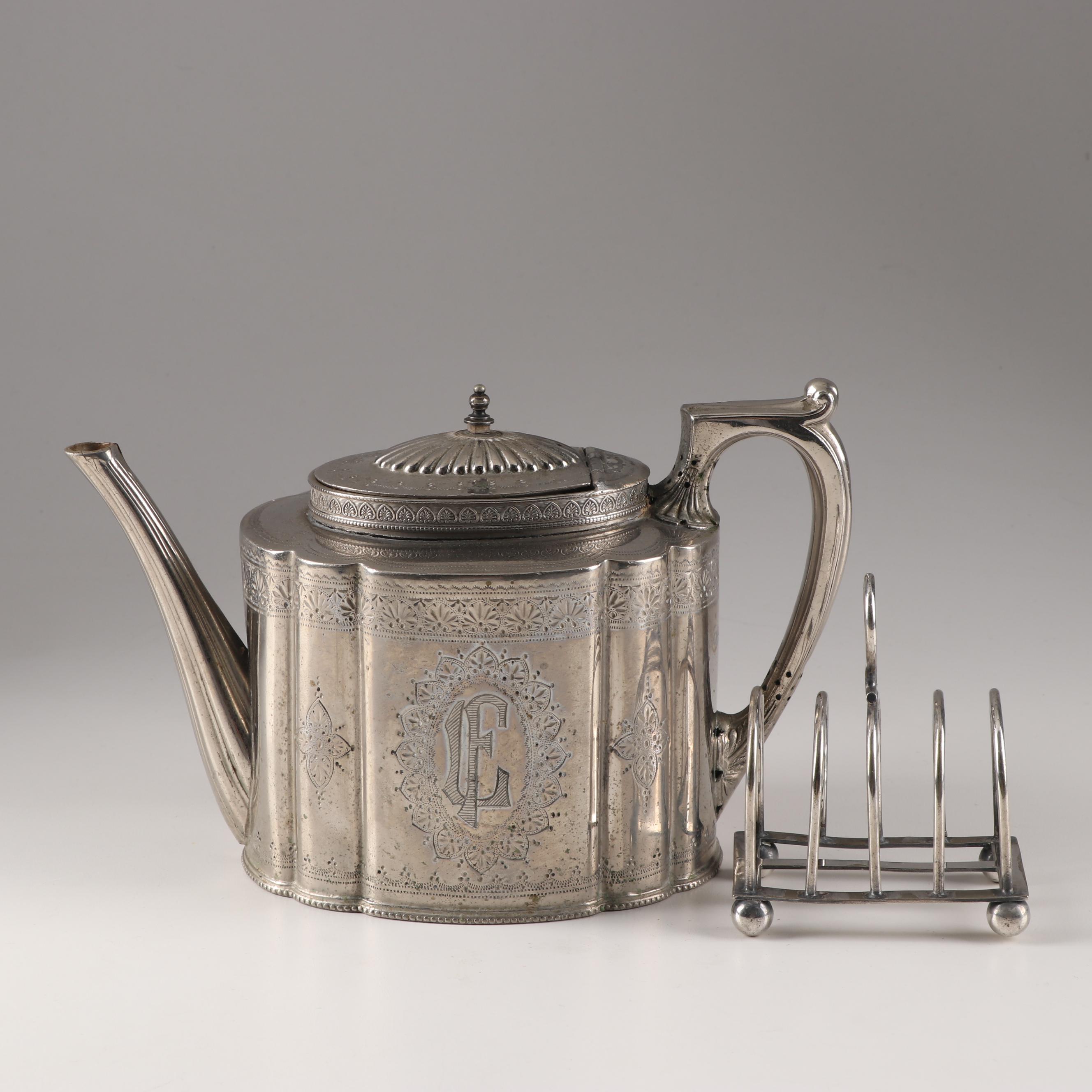 Walker & Hall Silver-Plated Teapot with Barker Brothers Toast Rack