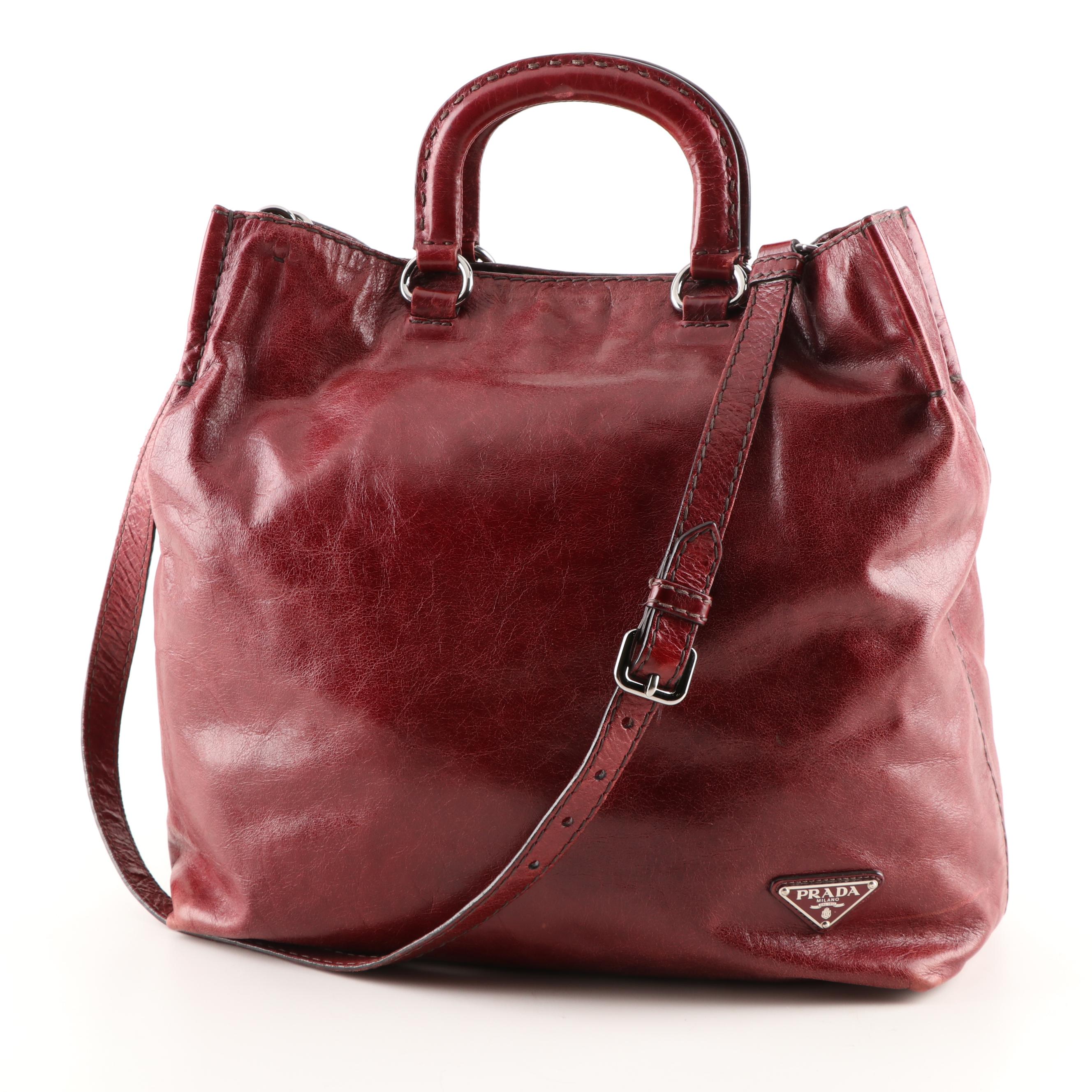Prada Milano Dark Cabernet Leather Tote Handbag