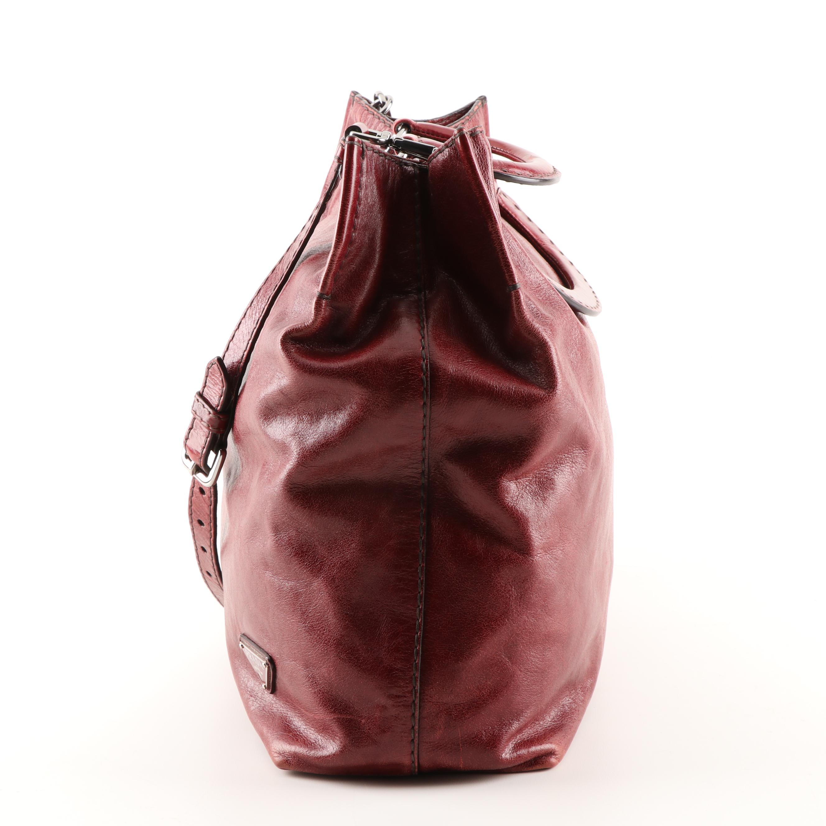 Prada Milano Dark Cabernet Leather Tote Handbag