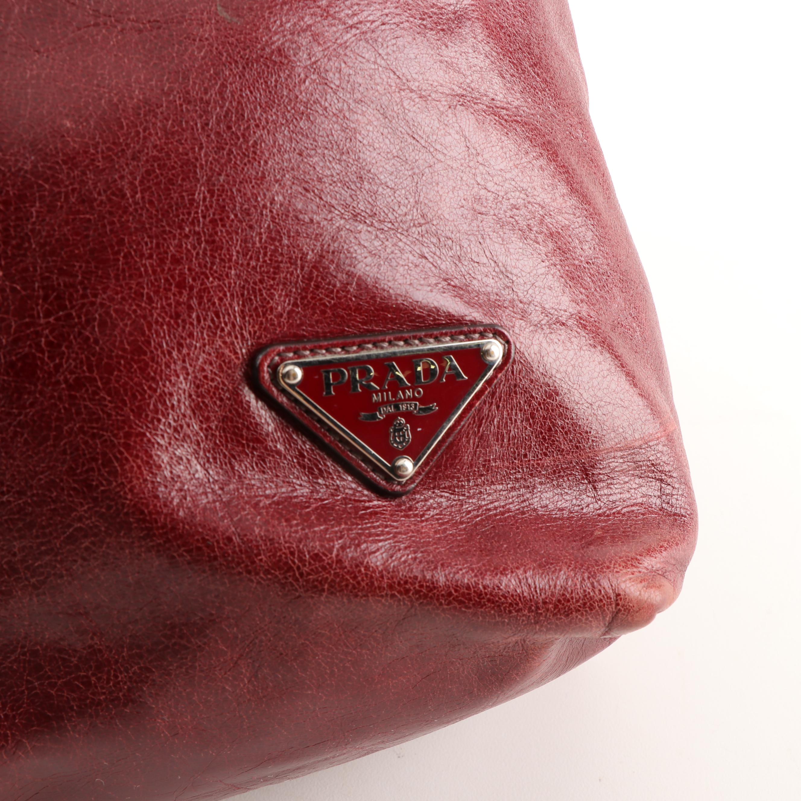 Prada Milano Dark Cabernet Leather Tote Handbag