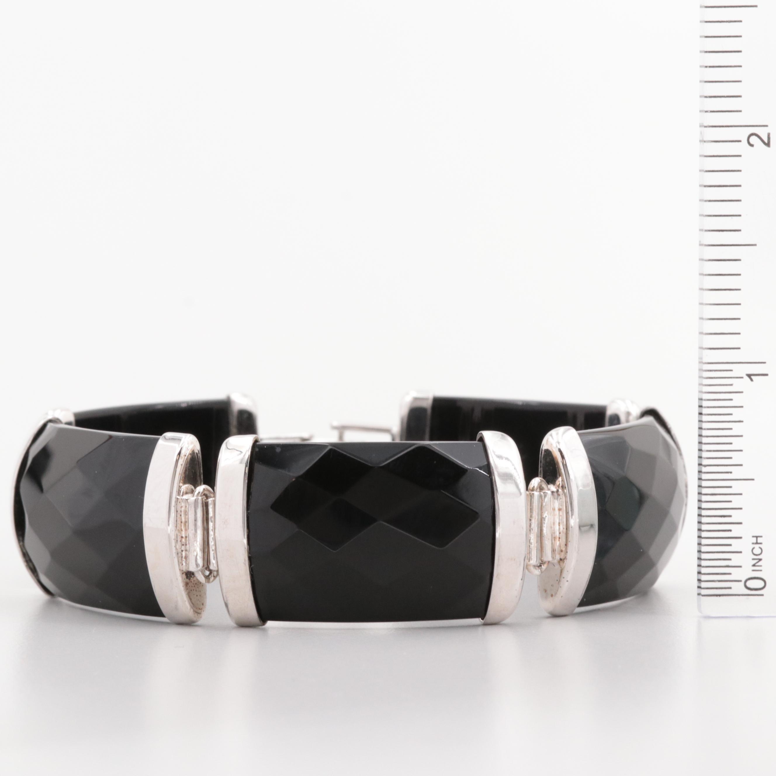 Sterling Silver Onyx Panel Bracelet
