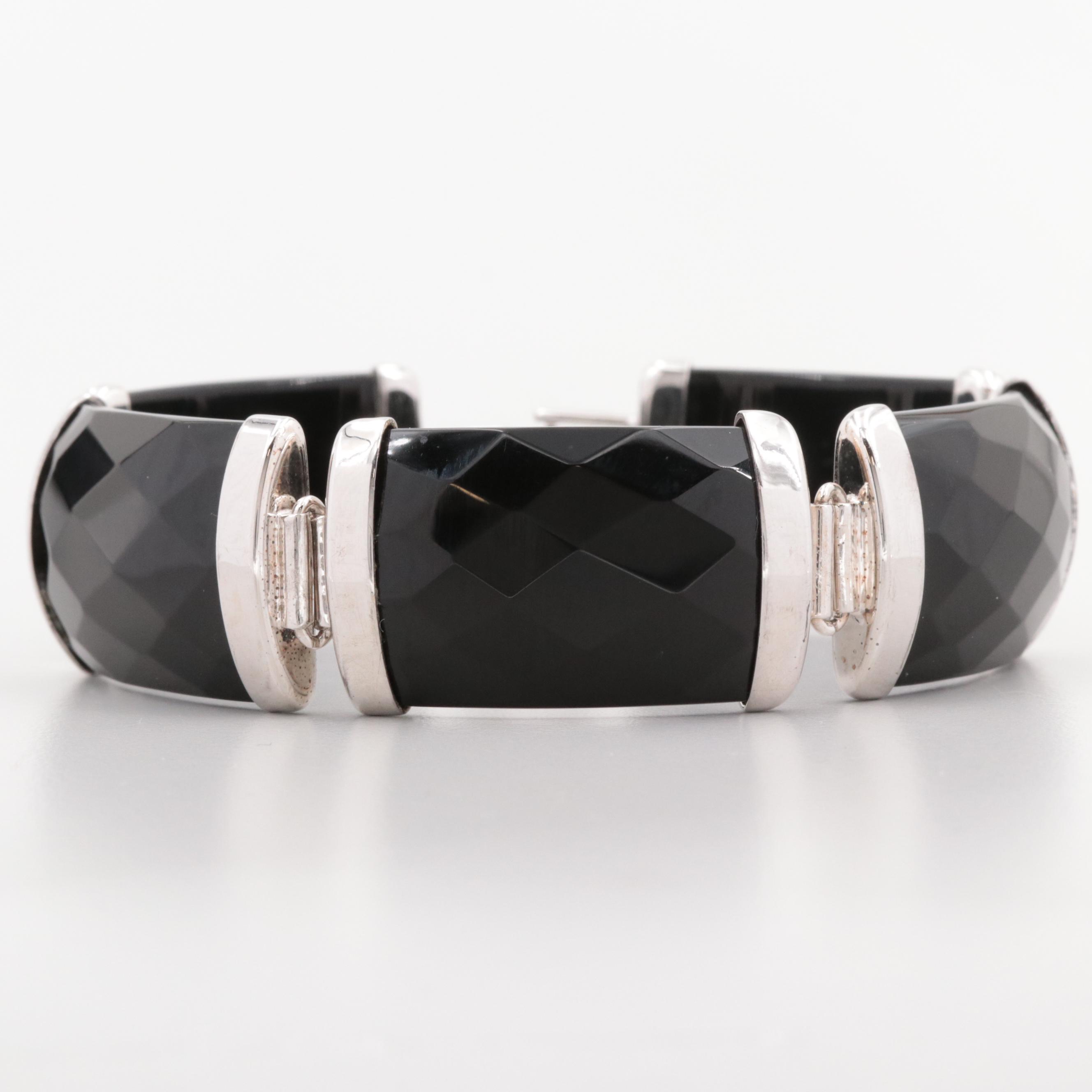 Sterling Silver Onyx Panel Bracelet