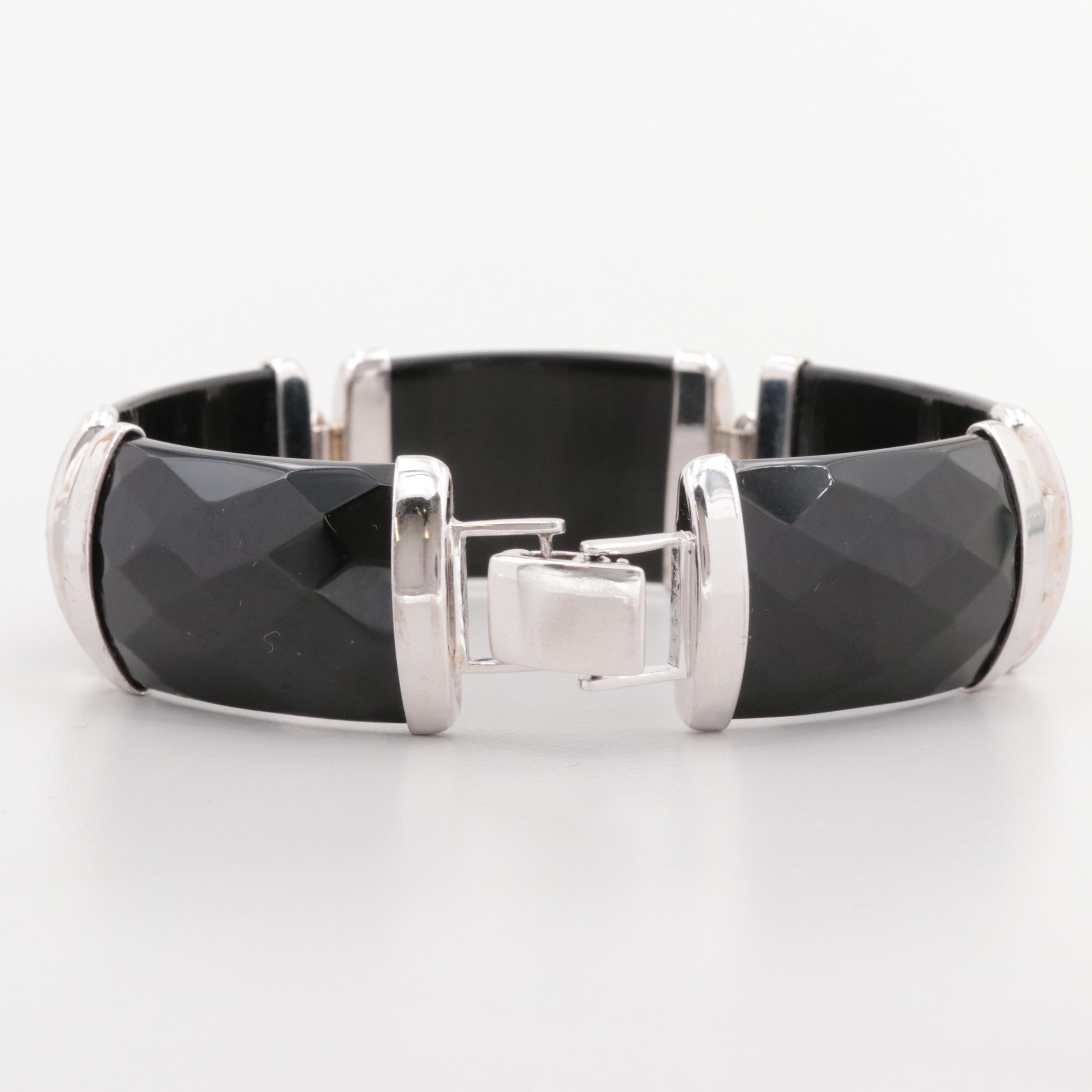 Sterling Silver Onyx Panel Bracelet