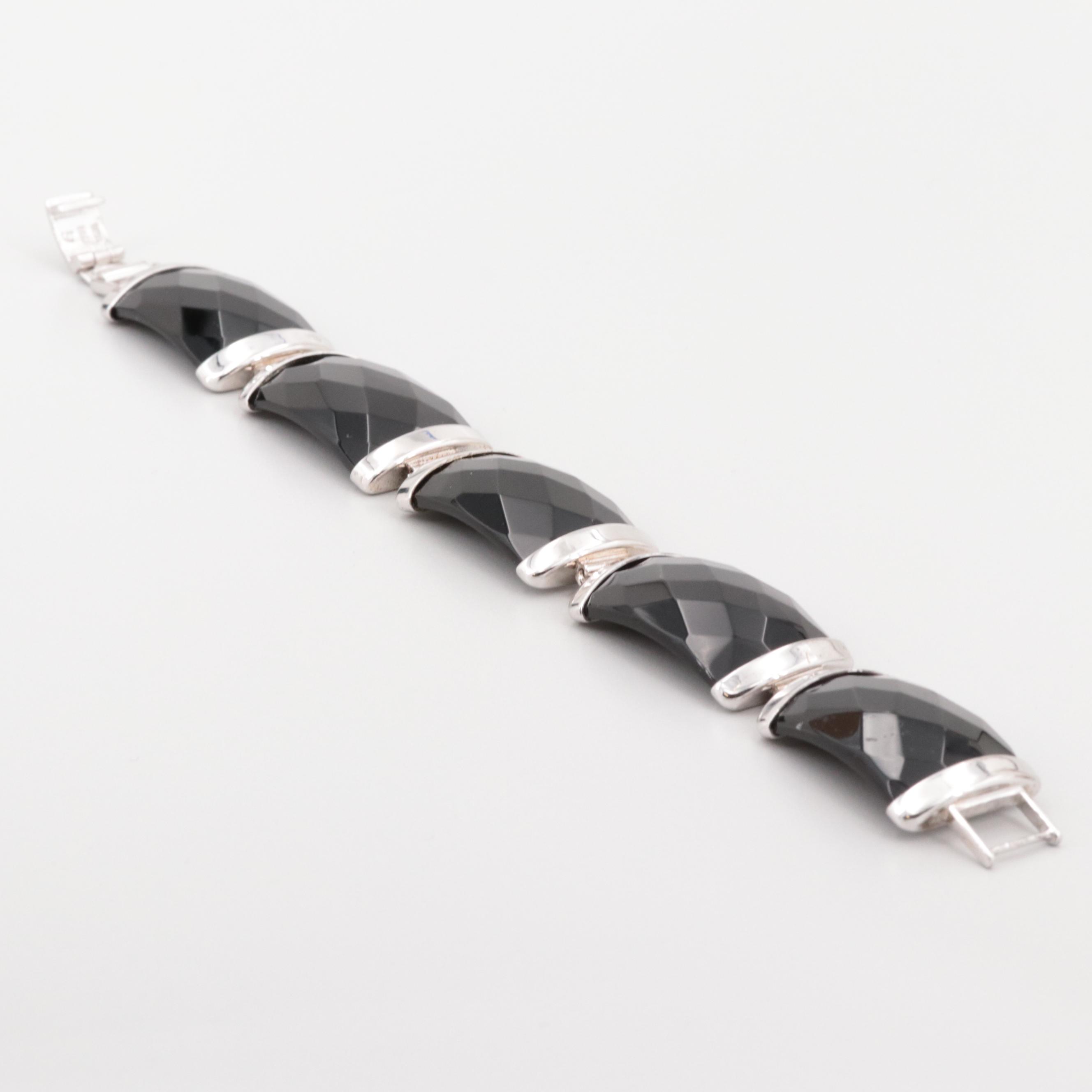 Sterling Silver Onyx Panel Bracelet