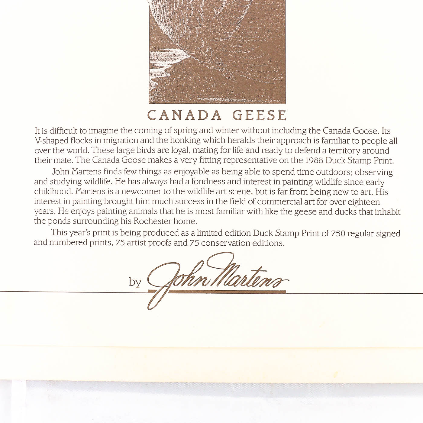 John Martens Michigan Geese Offset Lithograph and Stamp