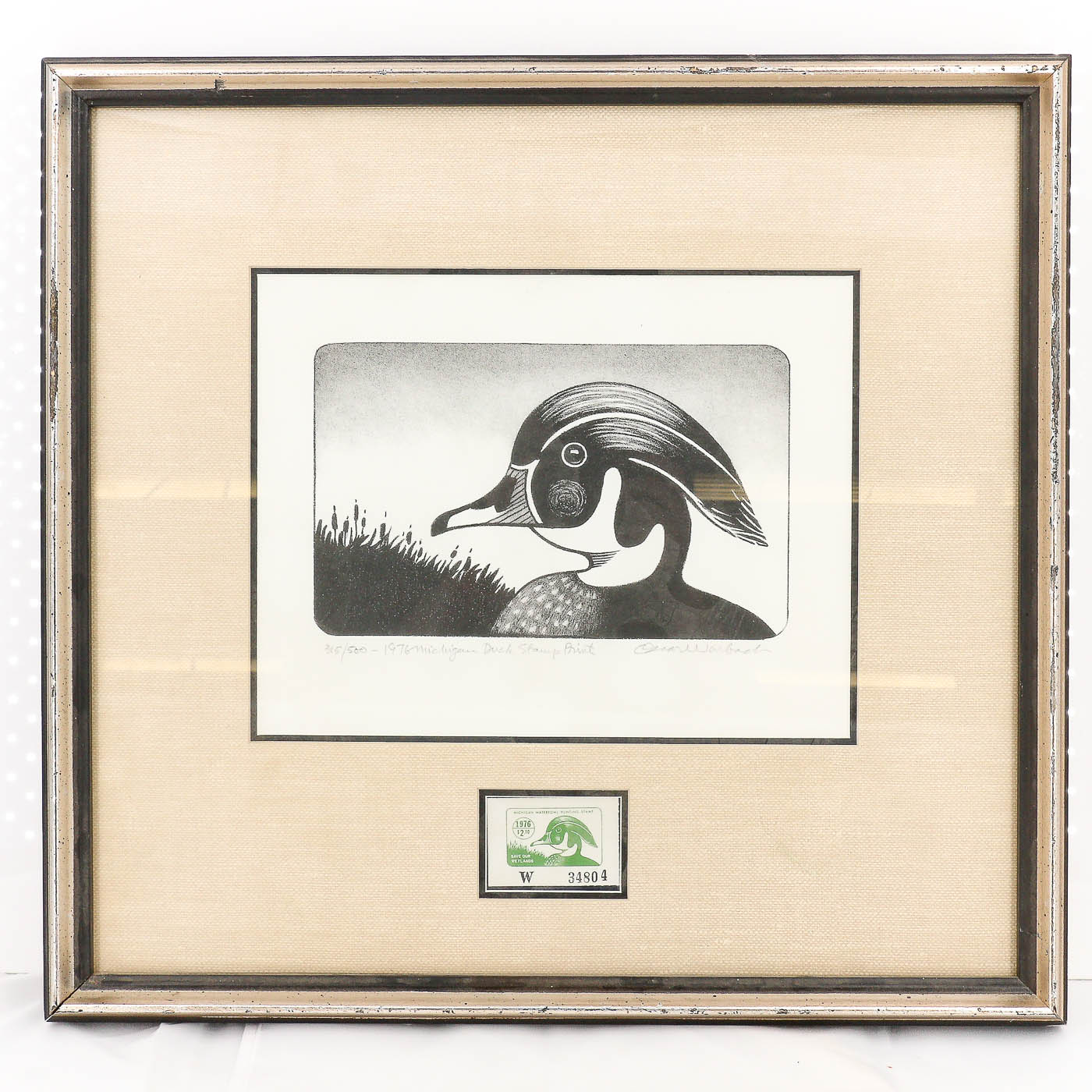 Oscar Warbach Michigan Duck Stamp Lithograph and Stamp