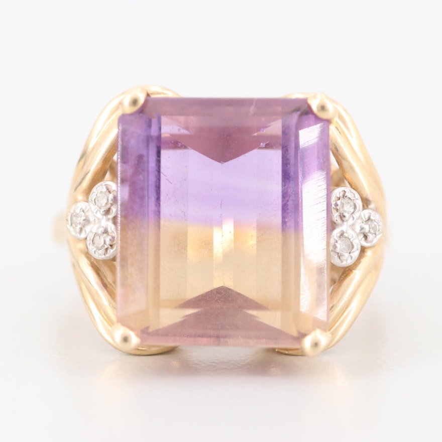 14K Yellow Gold 8.85 CT Ametrine and Diamond Ring