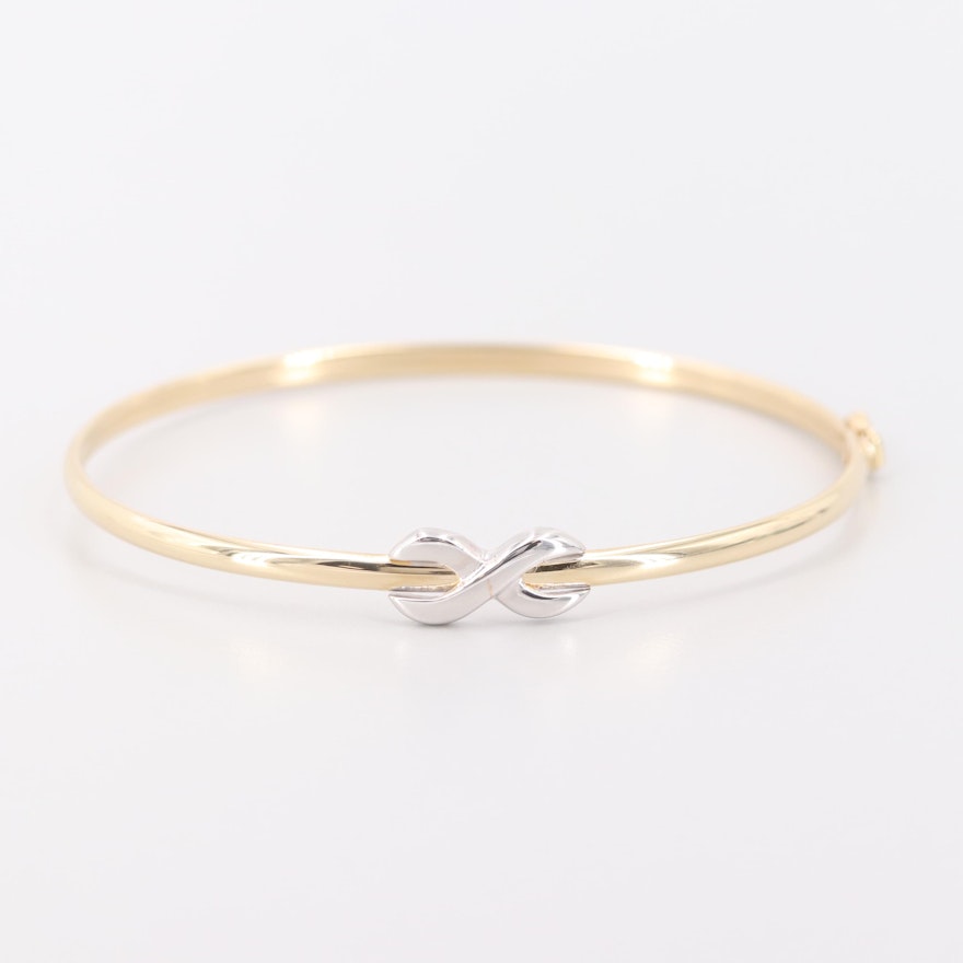 14K Yellow Gold Bangle Bracelet with White Gold Accent