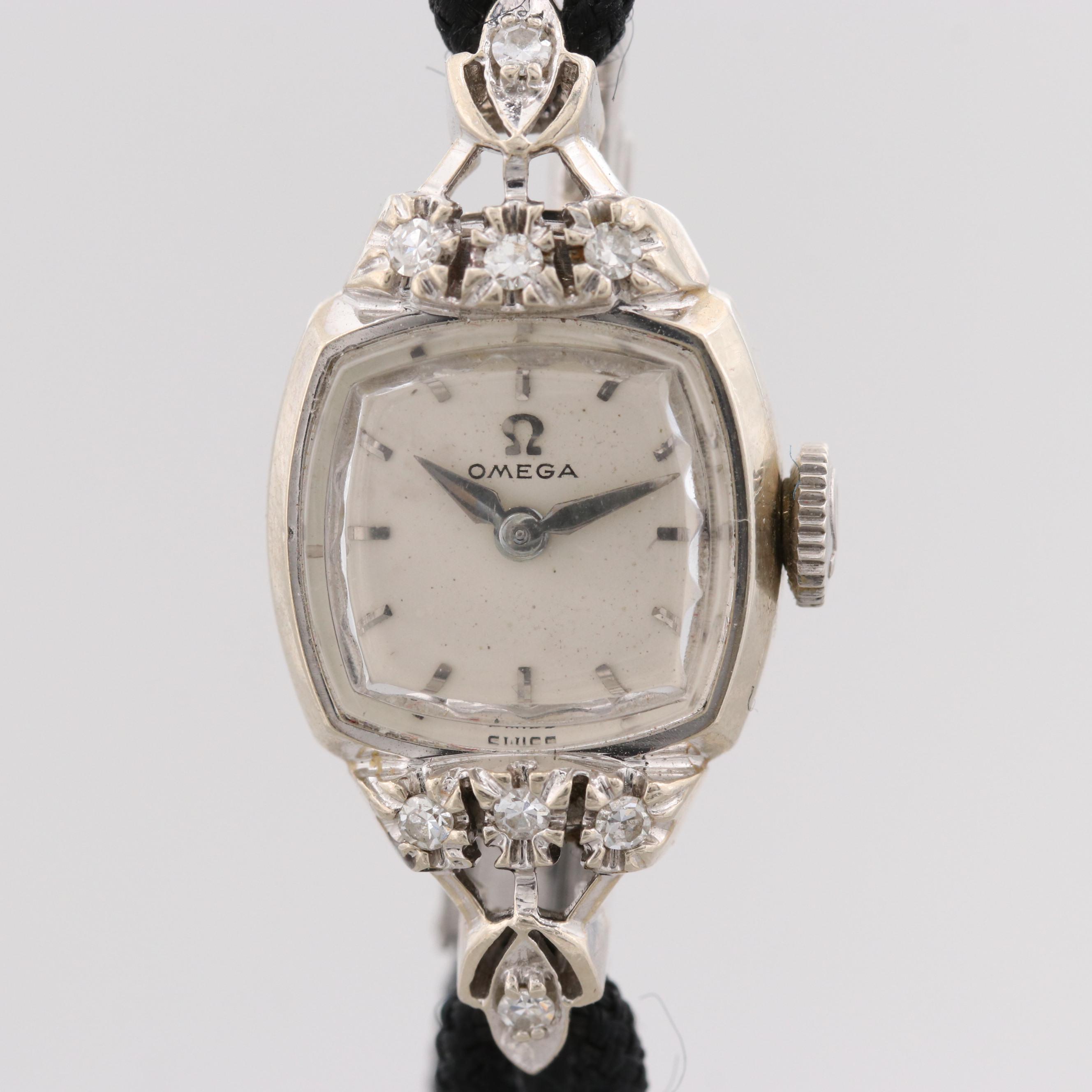 Vintage Omega 14K White Gold Diamond Watch