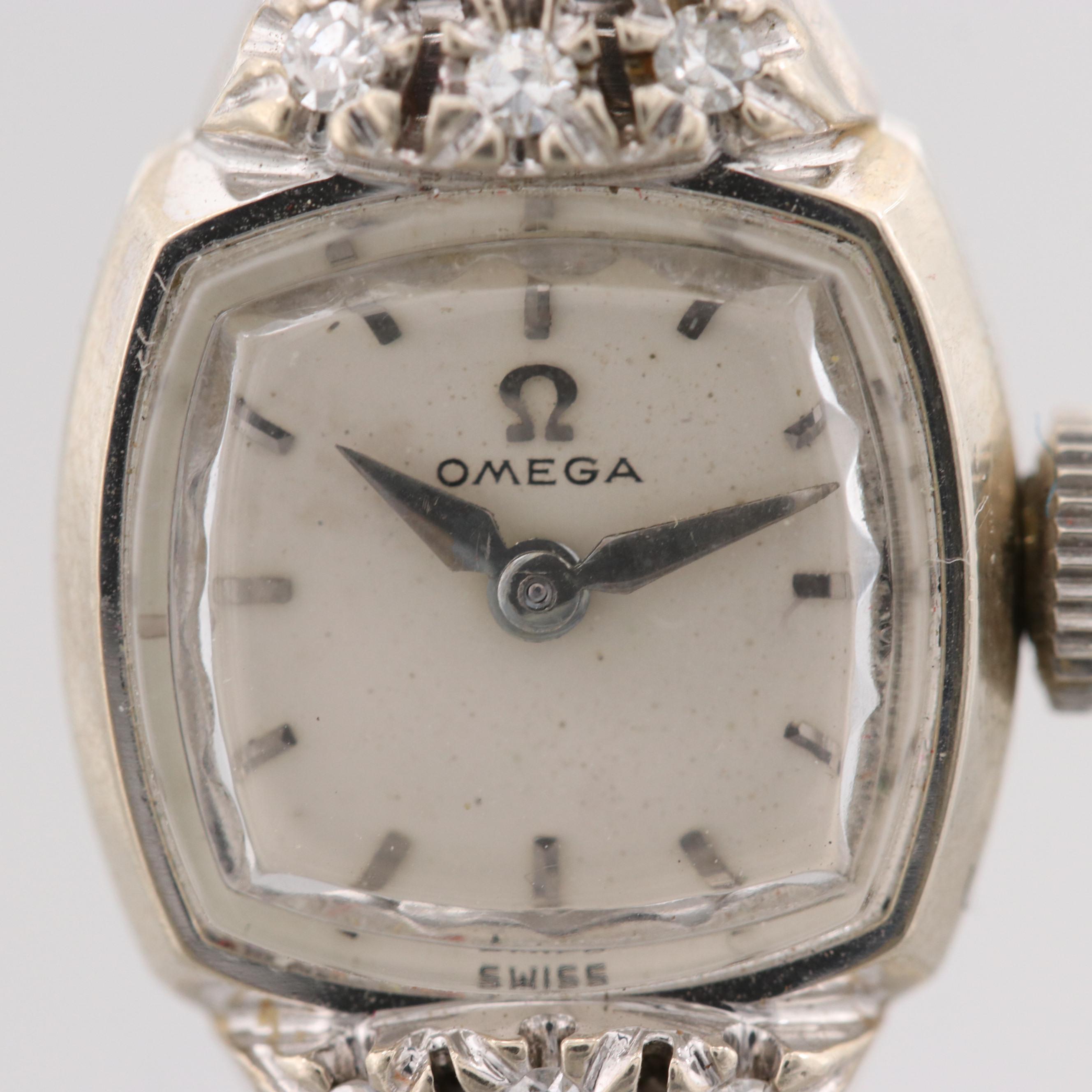Vintage Omega 14K White Gold Diamond Watch