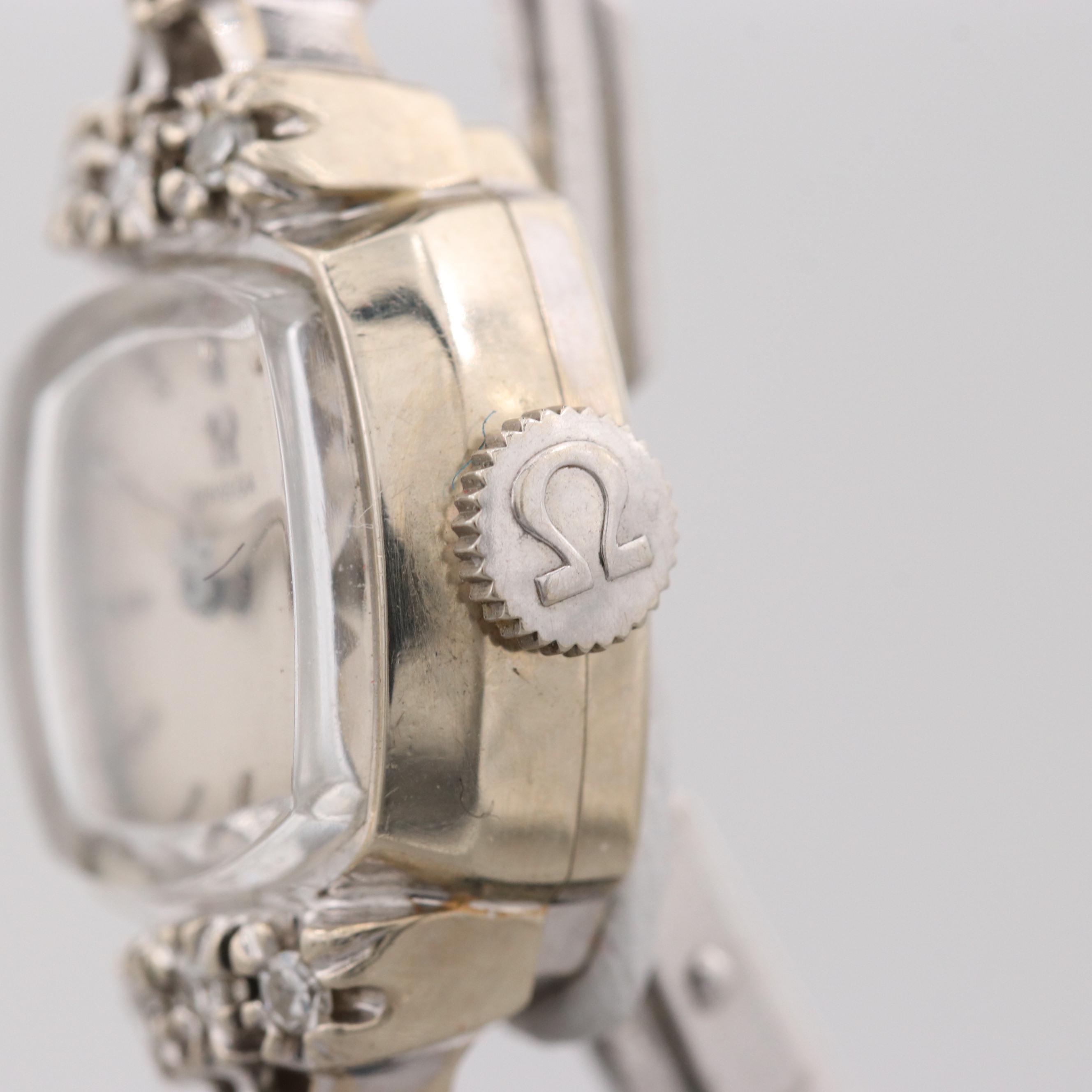 Vintage Omega 14K White Gold Diamond Watch