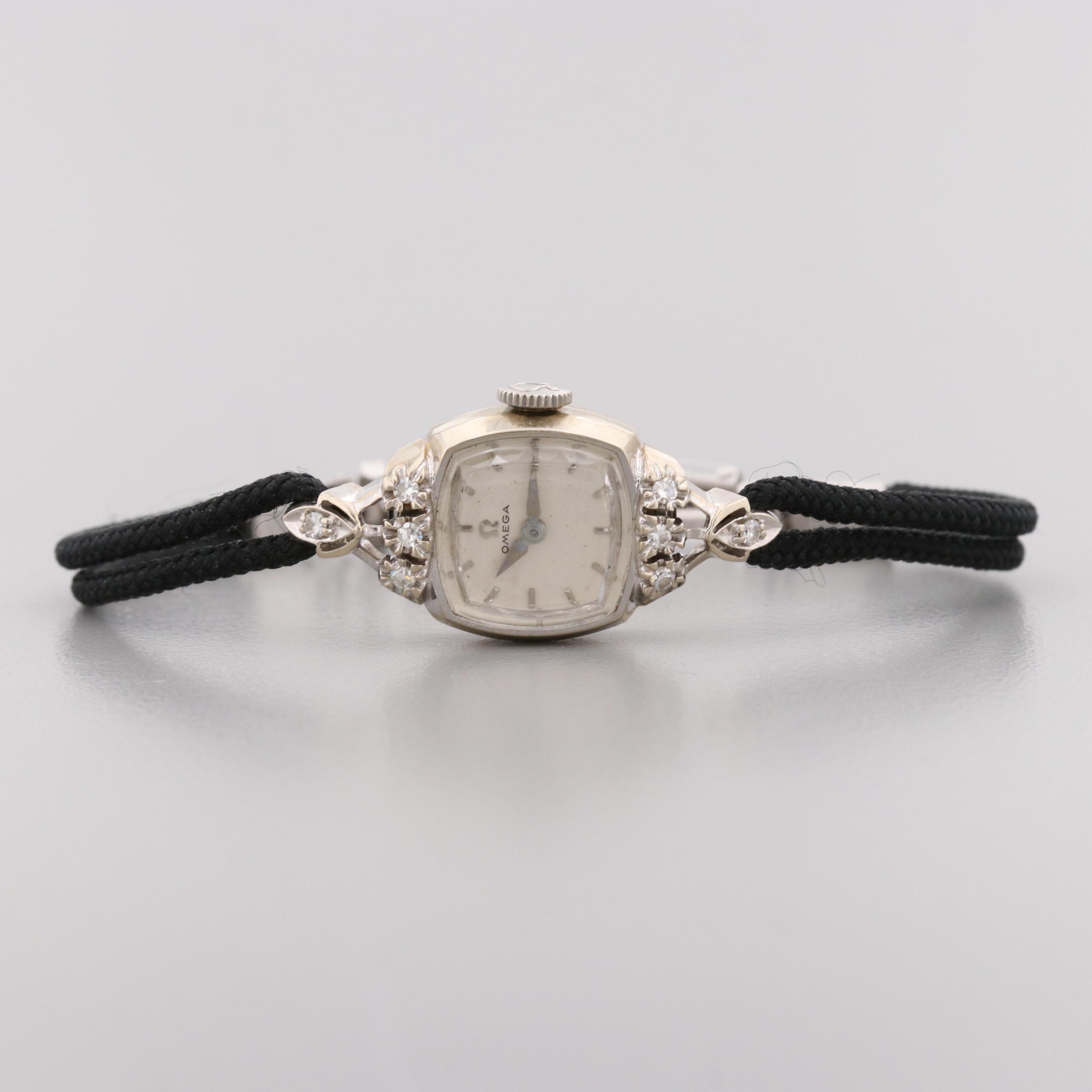 Vintage Omega 14K White Gold Diamond Watch